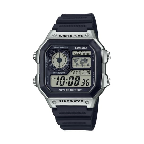 AE-1200WH-1CV Reloj Casio para Hombre, Illuminator Hora Mundial 10 Años de Batería