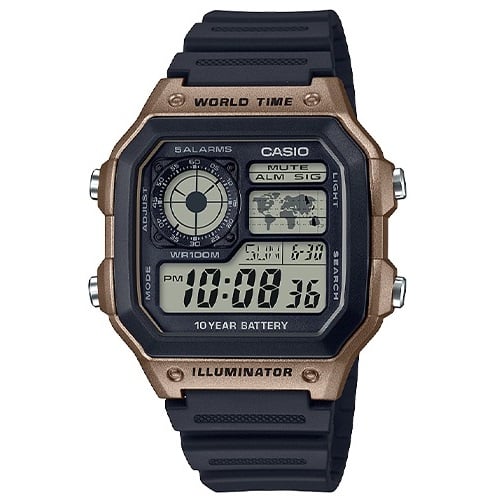 AE-1200WH-5AV Reloj Casio para Hombre, Illuminator Hora Mundial 10 Años de Batería