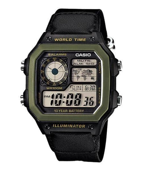 AE-1200WHB-1BV Reloj Casio para Hombre, Illuminator Hora Mundial 10 Años de Batería