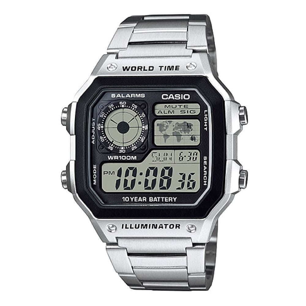 AE-1200WHD-1AV Reloj Casio para Hombre, Illuminator Hora Mundial 10 Años de Batería