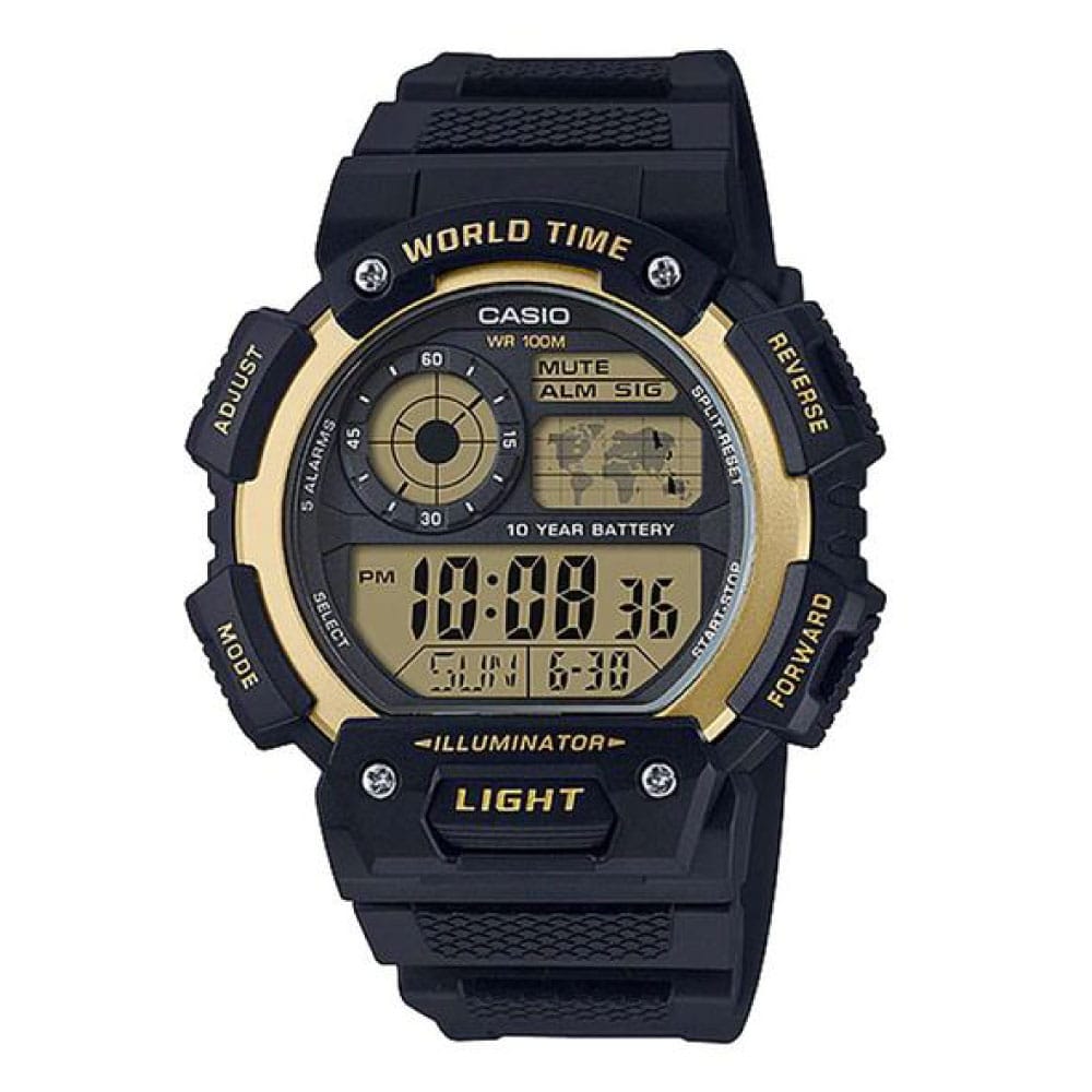 AE-1400WH-9AV Reloj Casio para Hombre, Illuminator Hora Mundial 10 Años de Batería