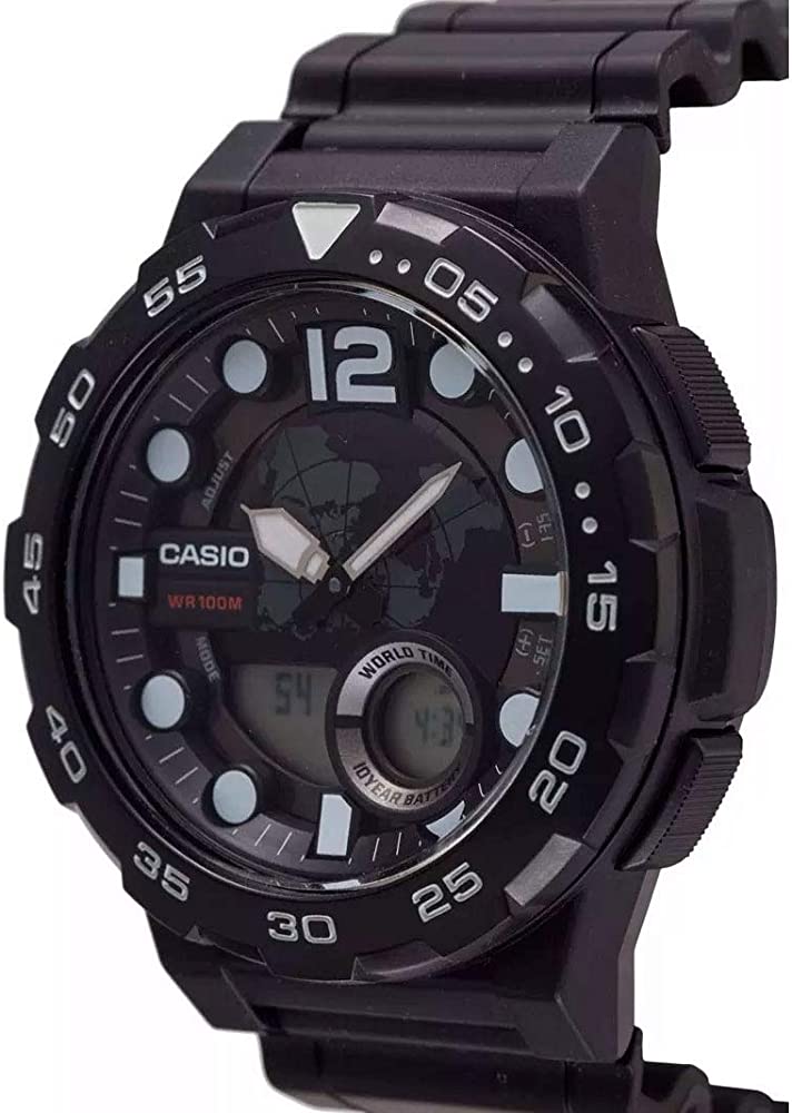 AEQ-100W-1AV Reloj Casio para Hombre, Hora Mundial 10 Años de Batería