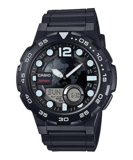 AEQ-100W-1AV Reloj Casio para Hombre, Hora Mundial 10 Años de Batería