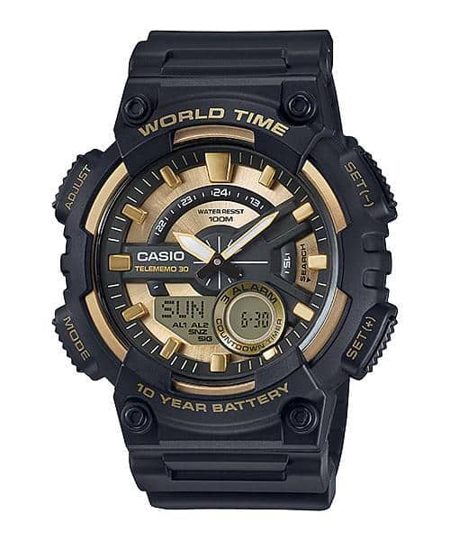 AEQ-110BW-9AV Reloj Casio para Hombre, Hora Mundial, Telememo 30, 10 Años de Batería