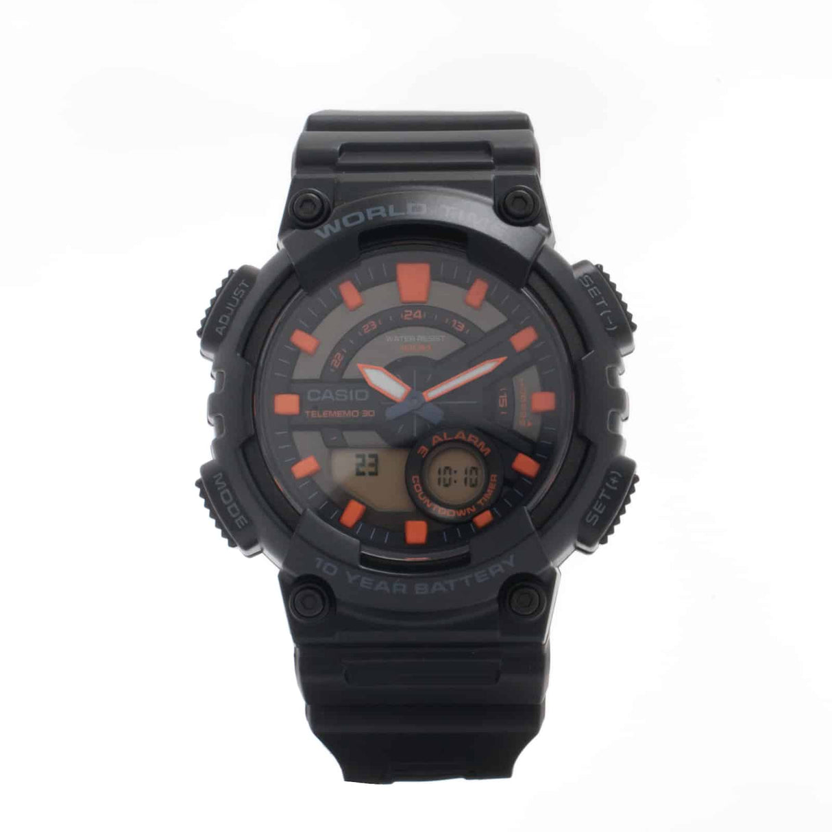 AEQ-110W-1A2V Reloj Casio para Hombre, Hora Mundial, Telememo 30, 10 Años de Batería