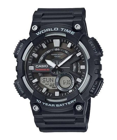 AEQ-110W-1AV Reloj Casio para Hombre, Hora Mundial, Telememo 30, 10 Años de Batería