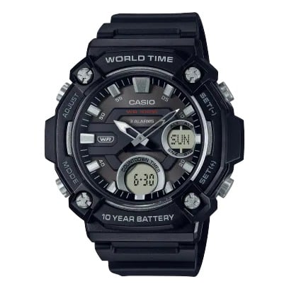 AEQ-120W-1AV Reloj Casio para Hombre, Hora Mundial 10 Años de Batería