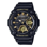 AEQ-120W-9AV Reloj Casio para Hombre, Hora Mundial 10 Años de Batería