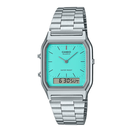 AQ-230A-2A2 Reloj Casio Vintage Clásico Unisex con Pulsera de Acero Inoxidable y Doble Hora