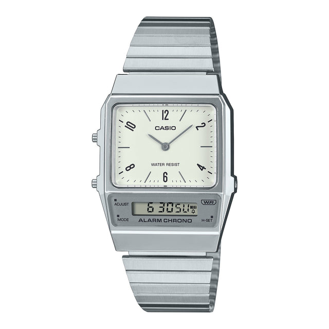 AQ-800E-7A2 Reloj Casio Vintage Clásico para caballero y dama con Pulsera de Metal y Doble Hora