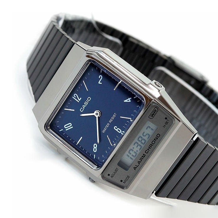 AQ-800EB-2A Reloj Casio Vintage Clásico Unisex con Pulsera de Metal y Doble Hora