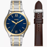 BQ2786SET Reloj Fossil Fenmore de caballero pulsera de metal más pulsera de cuero 44mm