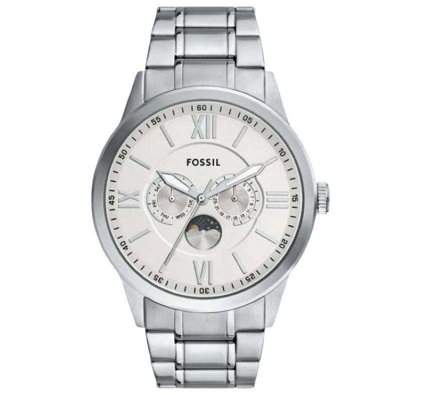 BQM7088 Reloj Fossil Flynn Moonphase de caballero banda de metal 48 mm