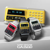 CA-500WE-4B Reloj Casio Digital para Caballero con Calculadora, Alarma y Cronógrafo, Pulsera de Metal