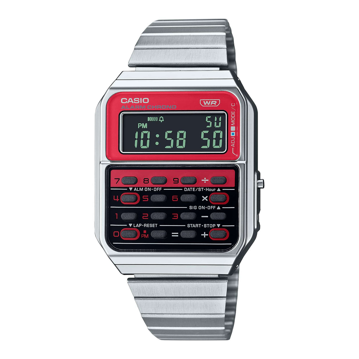 CA-500WE-4B Reloj Casio Digital para Caballero con Calculadora, Alarma y Cronógrafo, Pulsera de Metal