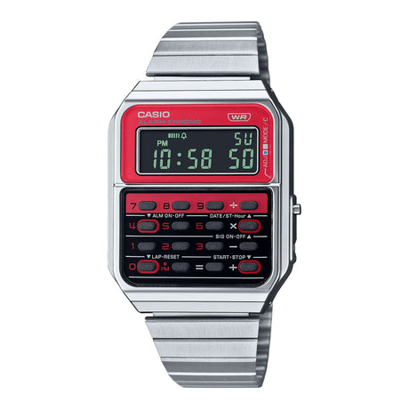 CA-500WE-4B Reloj Casio Digital para Caballero con Calculadora, Alarma y Cronógrafo, Pulsera de Metal