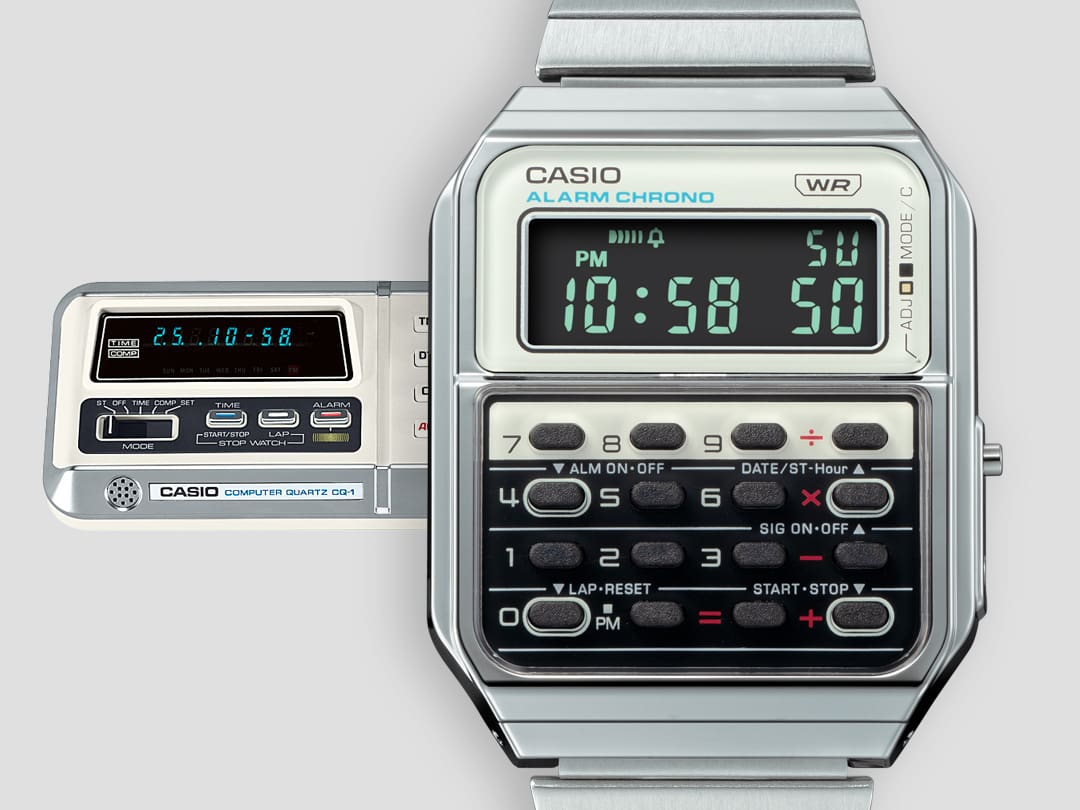 CA-500WE-7B Reloj Casio Digital para Caballero con Calculadora, Alarma y Cronógrafo, Pulsera de Metal