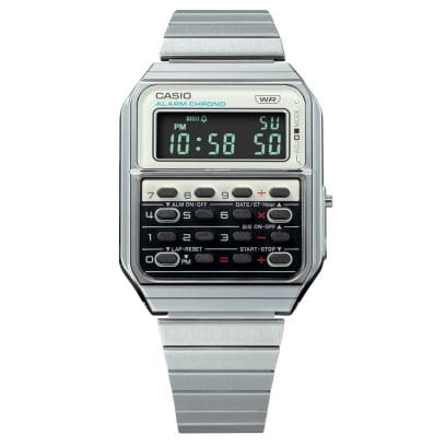 CA-500WE-7B Reloj Casio Digital para Caballero con Calculadora, Alarma y Cronógrafo, Pulsera de Metal