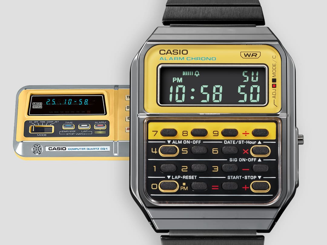 CA-500WEGG-9B Reloj Casio Digital para Hombre con Calculadora, Alarma y Cronógrafo, Pulsera de Metal