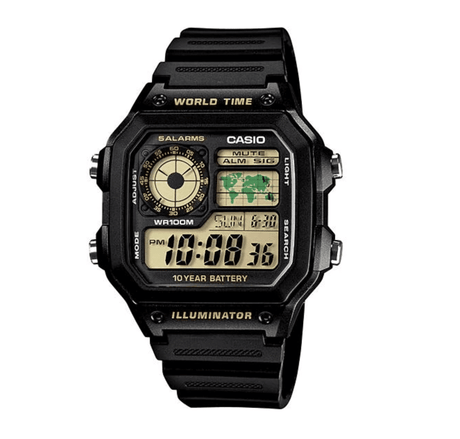 AE-1200WH-1BV Reloj Casio para Caballero, Illuminator Hora Mundial 10 Años de Batería