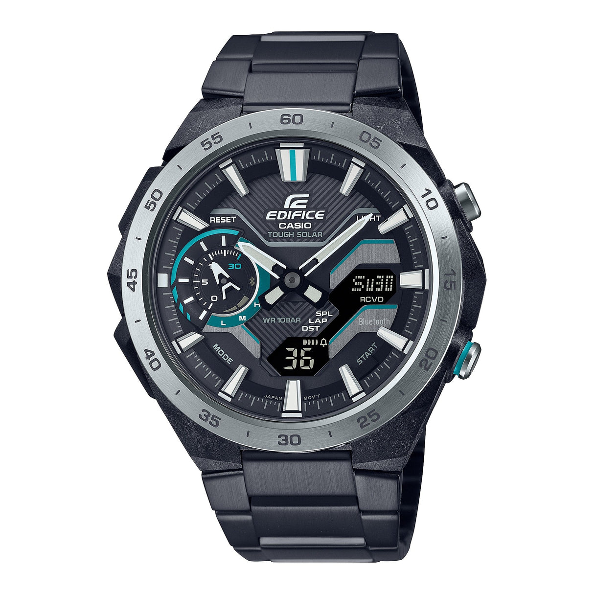 ECB-2200DD-1A Edifice Windflow Tough Solar Reloj para Caballero Pulsera de Metal Doble Hora