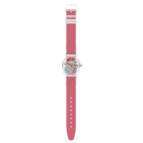 GE292 Reloj Swatch Clearly Red Striped unisex banda de resina