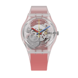 GE292 Reloj Swatch Clearly Red Striped unisex banda de resina