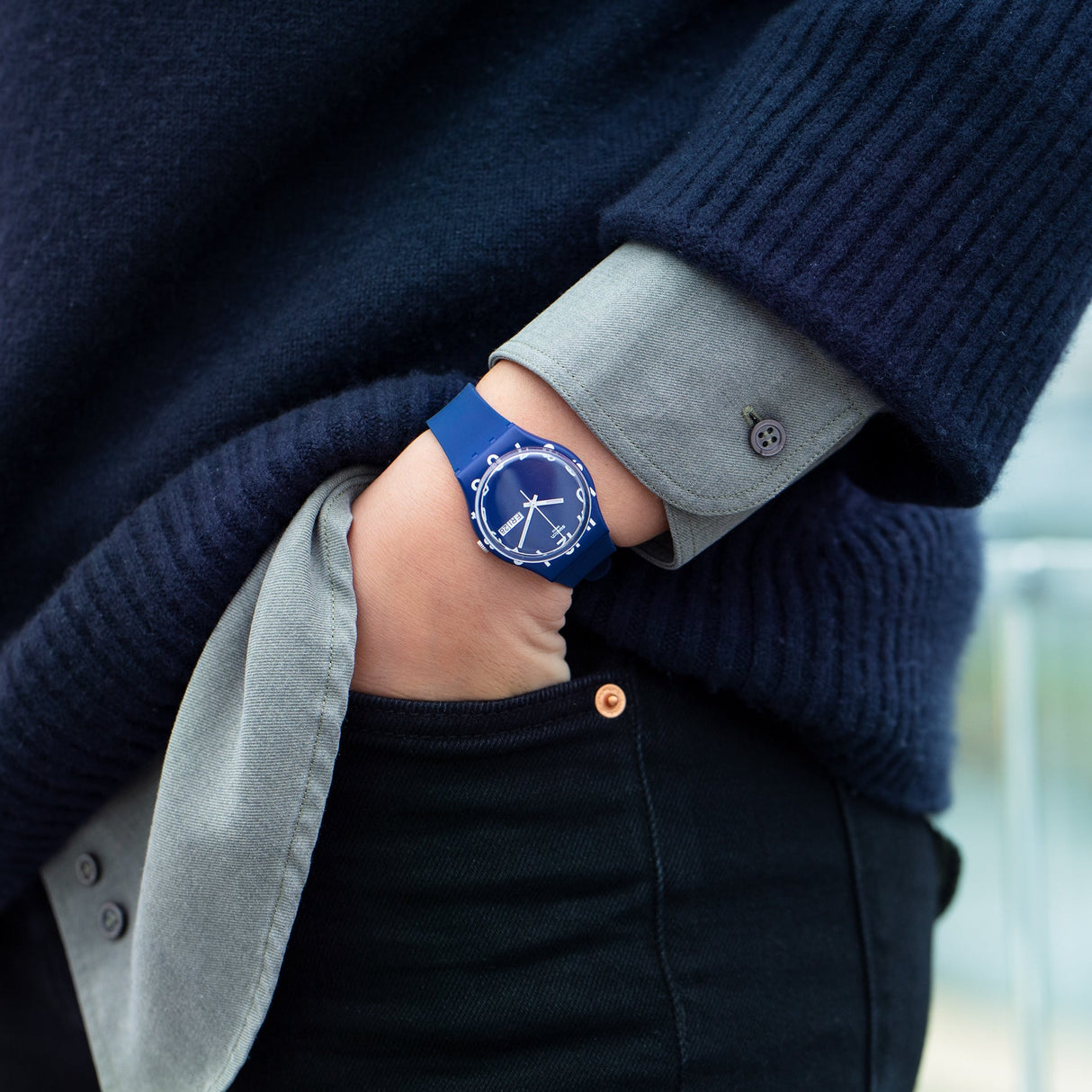 GN726 Reloj Swatch Over Blue de hombre pulsera de resina