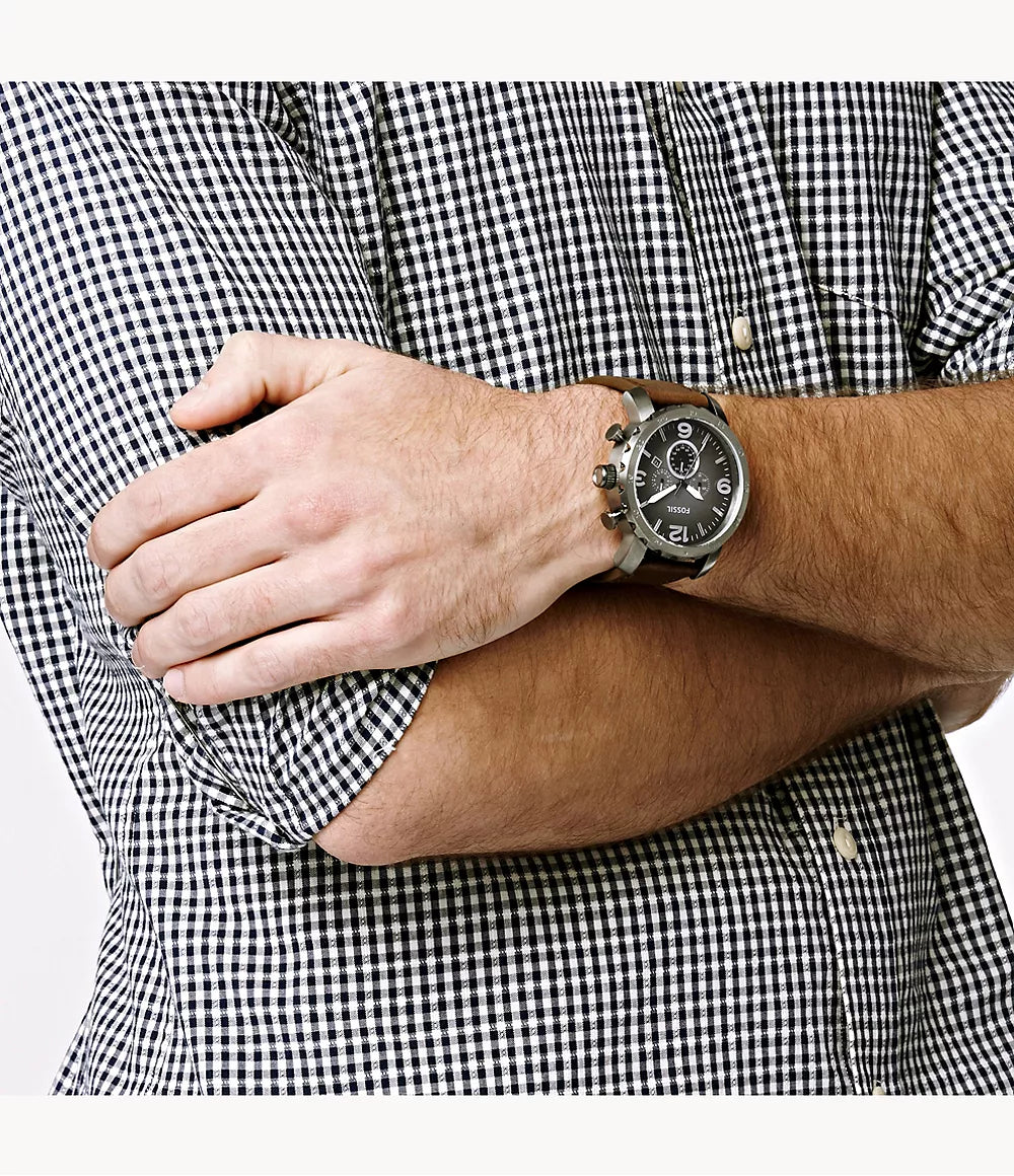 JR1424 Reloj Fossil Nate de caballero correa de piel