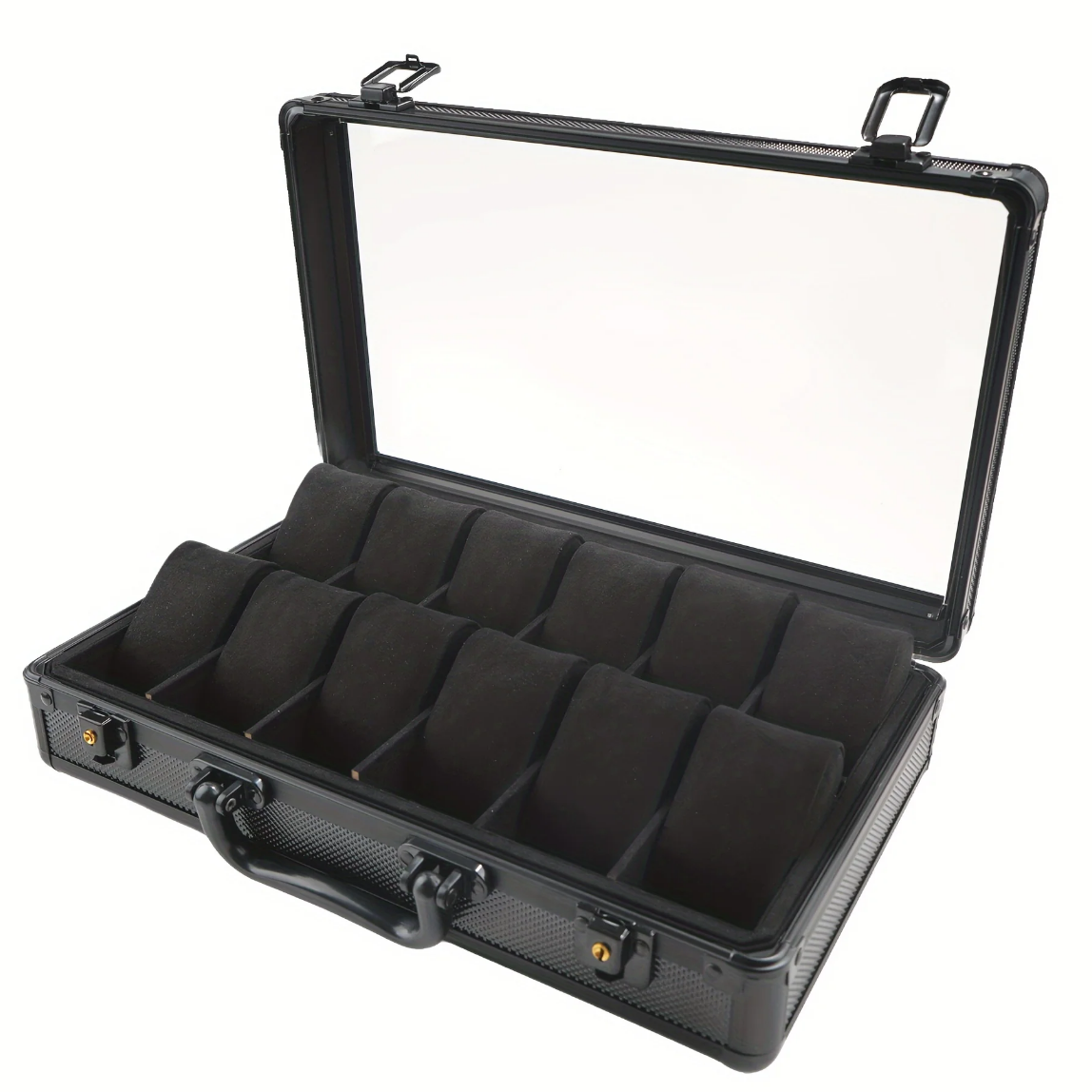 KS-006 Maleta de relojes con 12 espacios con vidrio frontal