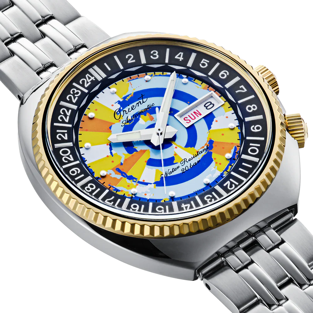 RA-AA0E08Y Reloj Orient de hombre pulsera de metal World Map 75th Aniversario