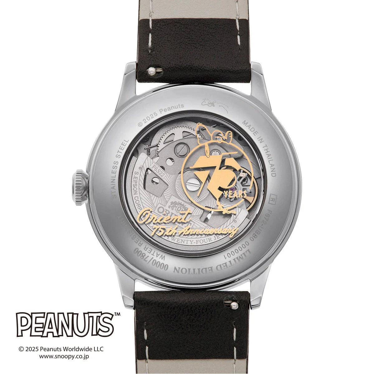 RA-AC0M16S Reloj Orient Bambino Snoopy Peanuts 75 aniversario de hombre correa de piel
