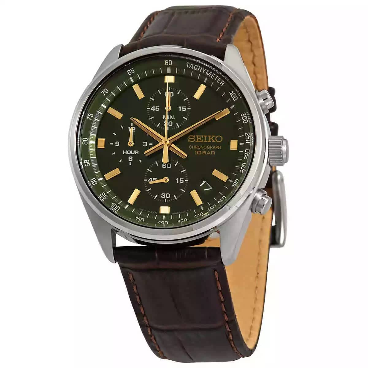 SSB385 Reloj Seiko Chronograph para Hombre con Correa de Cuero