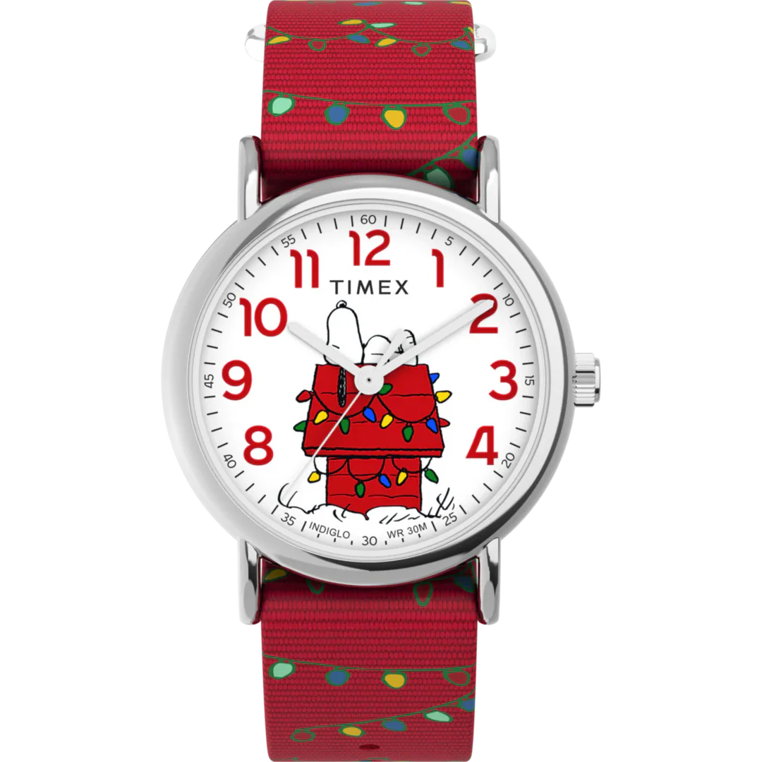 TW2W80800 Reloj Timex x Peanuts Snoopy Holiday Unisex pulsera de tela 38 mm
