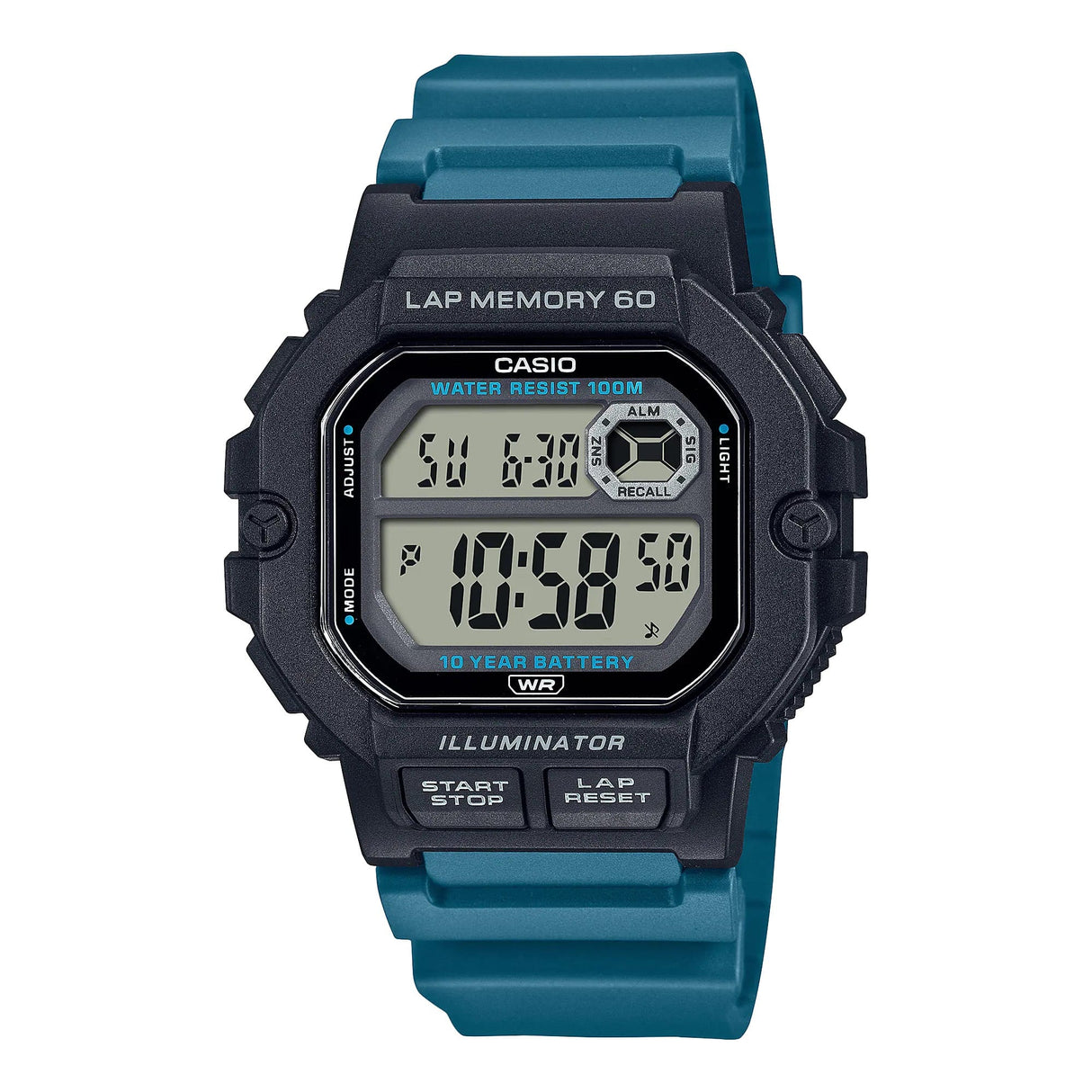 WS-1400H-3AV Reloj Casio para Caballero, 10 Años de Batería, Lap Memory 60