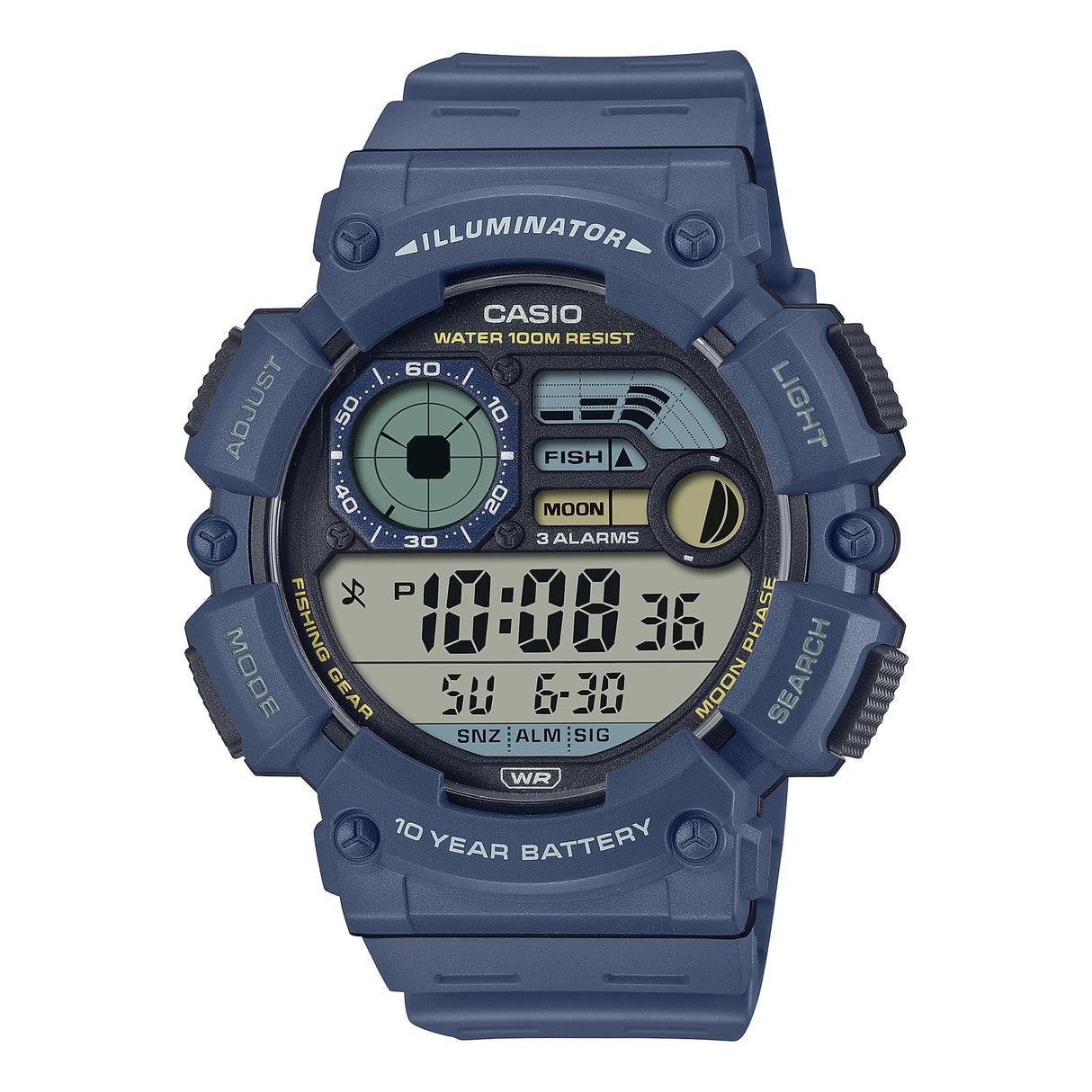 WS-1500H-2AV Reloj Casio para Hombre, Fishing Gear, Fase Lunar