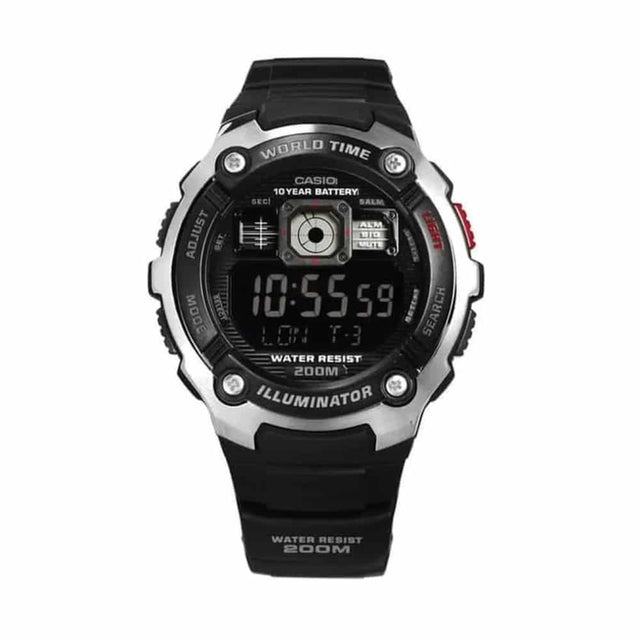 AE-2000W-1BV Reloj Casio para Hombre, Illuminator Hora Mundial 10 Años de Batería